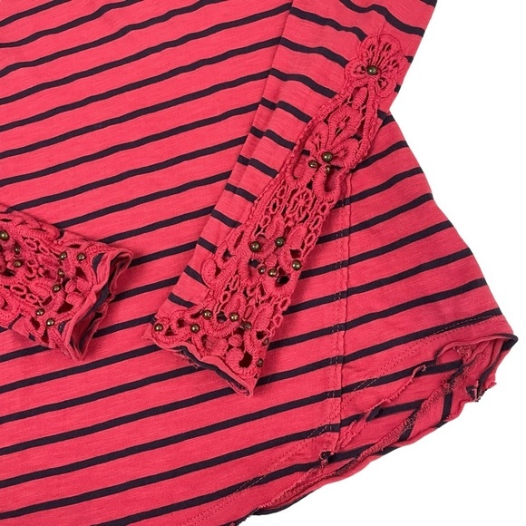 Free People Hard Candy Striped Henley Red Crochet Cuffs - Picture 10 of 14